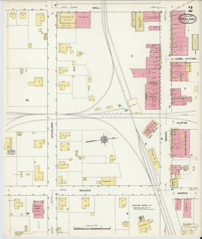 Sanborn Fire Insurance Map from Richland, Stewart County, Georgia (1913), Sheet #0002 - Complete Map Set gallery image, historic Sanborn map, vintage wall art, Georgia Georgia