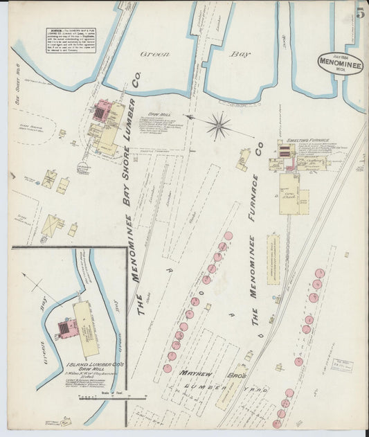 Sanborn Fire Insurance Map from Menominee, Menominee County, Michigan (1884), Sheet #0005 - Historic Sanborn Fire Insurance Map Print, vintage old map wall art, antique decor, genealogy gift, Michigan Michigan map