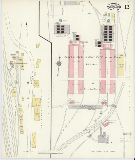 Sanborn Fire Insurance Map from Woodlawn, Beaver County, Pennsylvania (1915), Sheet #0012 - Historic Sanborn Fire Insurance Map Print, vintage old map wall art, antique decor, genealogy gift, Pennsylvania Pennsylvania map