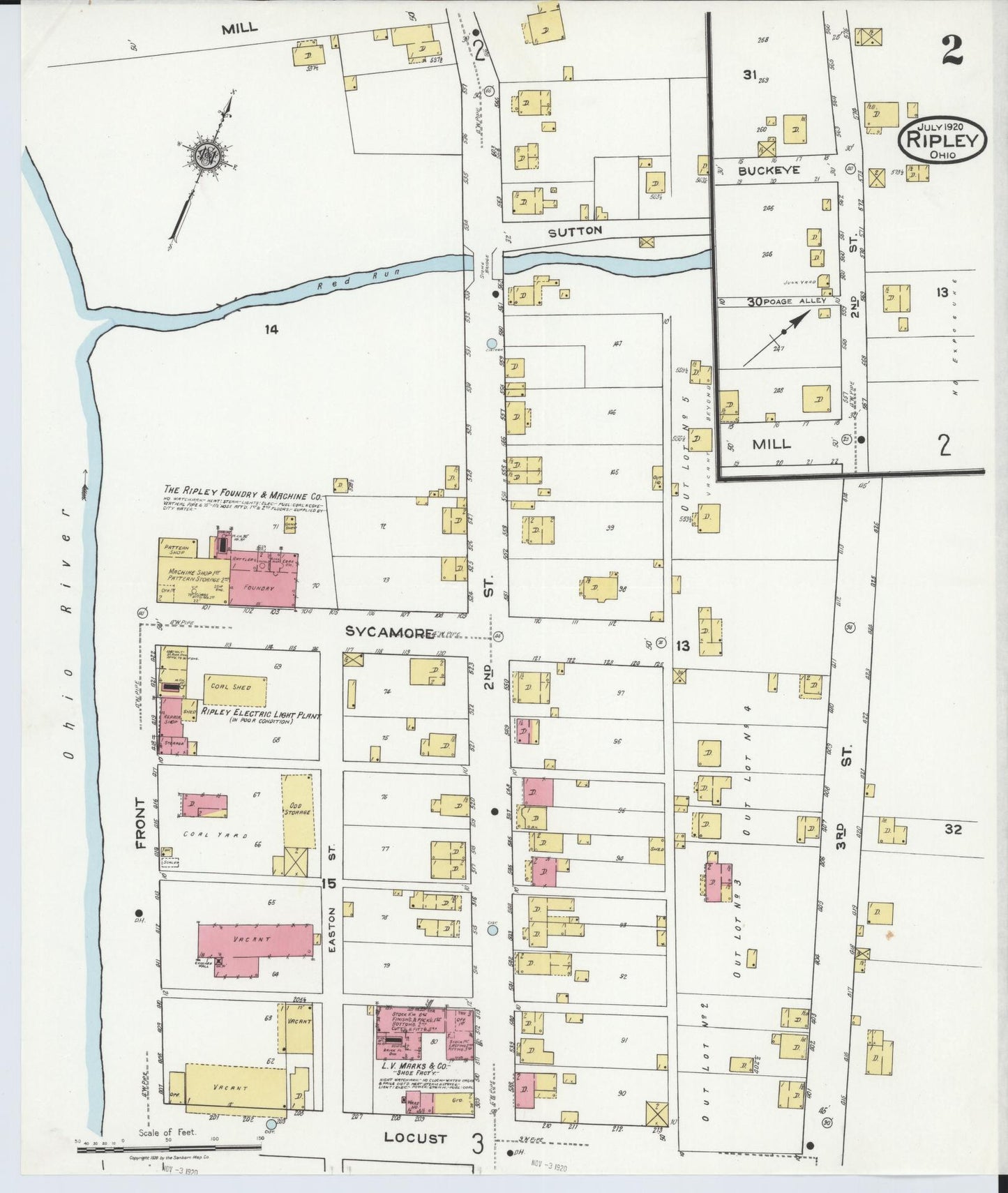 Sanborn Fire Insurance Map from Ripley, Brown County, Ohio (1920), Sheet #0002 - Historic Sanborn Fire Insurance Map Print, vintage old map wall art, antique decor, genealogy gift, Ohio Ohio map