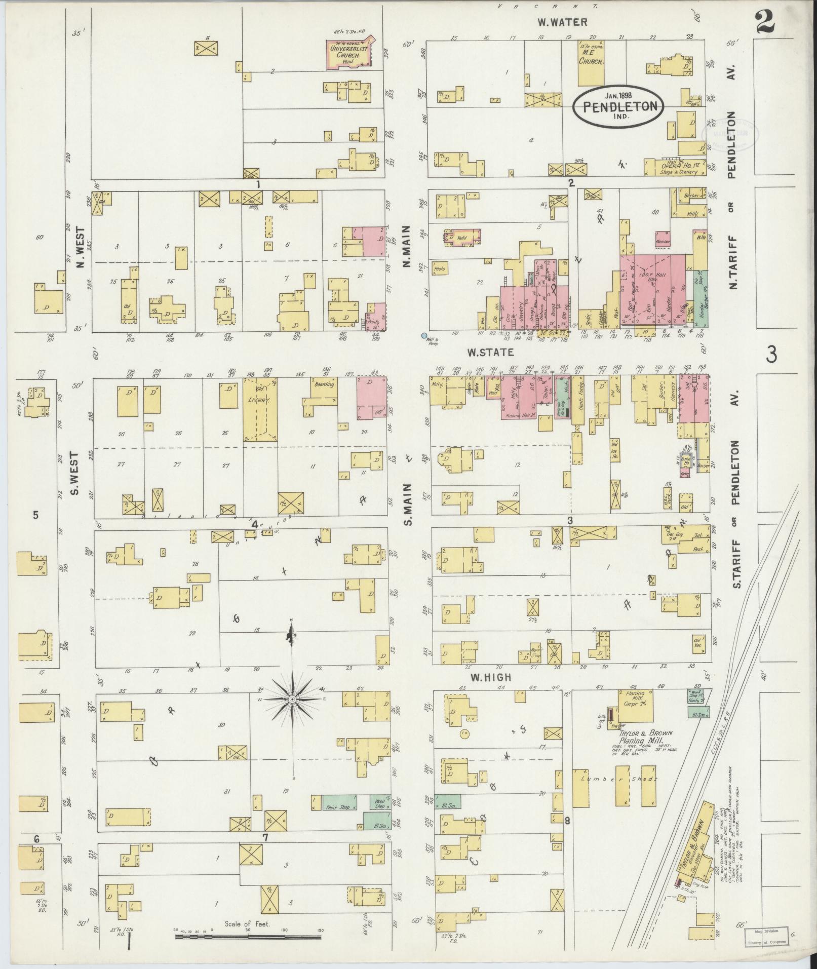 Sanborn Fire Insurance Map from Pendleton, Madison County, Indiana (1898), Sheet #0002 - Complete Map Set gallery image, historic Sanborn map, vintage wall art, Indiana Indiana