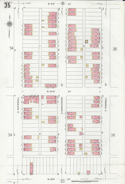 Sanborn Fire Insurance Map from Chicago, Cook County, Illinois (1920), Sheet #0035 - Historic Sanborn Fire Insurance Map Print, vintage old map wall art, antique decor, genealogy gift, Illinois Illinois map