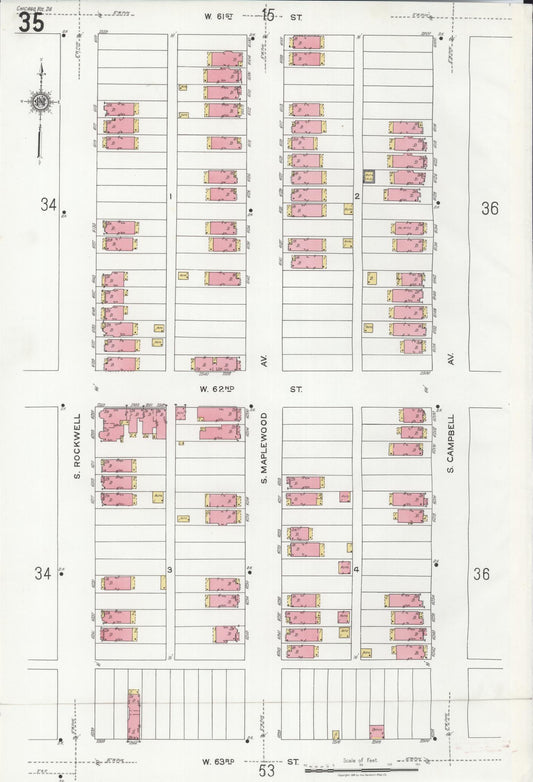 Sanborn Fire Insurance Map from Chicago, Cook County, Illinois (1920), Sheet #0035 - Historic Sanborn Fire Insurance Map Print, vintage old map wall art, antique decor, genealogy gift, Illinois Illinois map
