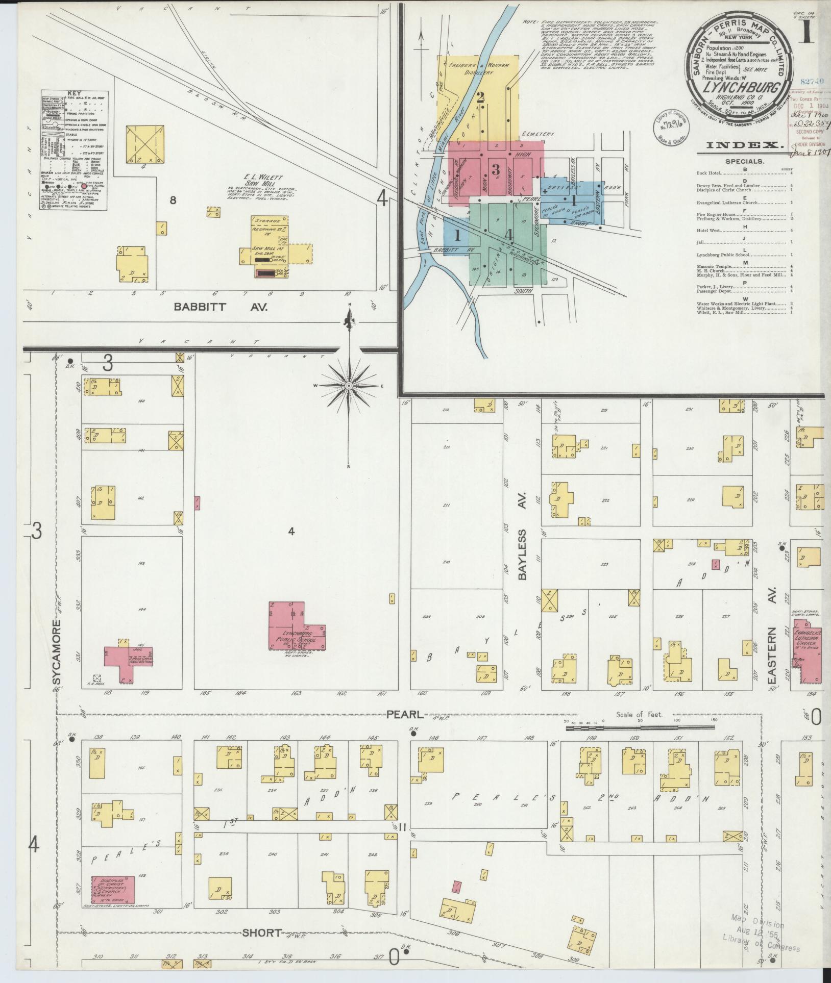Sanborn Fire Insurance Map from Lynchburg, Highland County, Ohio (1900), Sheet #0001 - Historic Sanborn Fire Insurance Map Print, vintage old map wall art, antique decor, genealogy gift, Ohio Ohio map