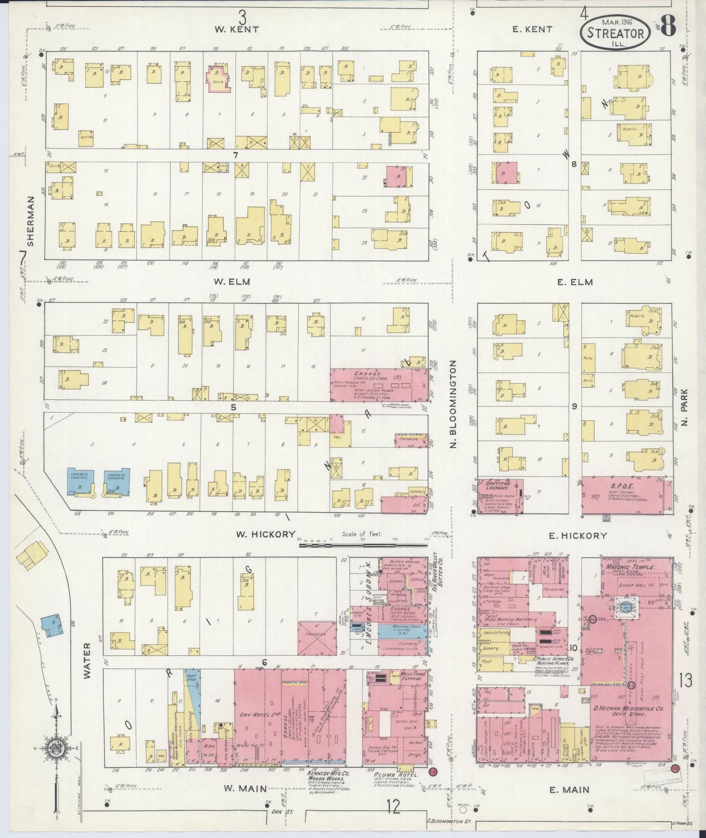 Sanborn Fire Insurance Map from Streator, La Salle County, Illinois (1916), Sheet #0008 - Complete Map Set gallery image, historic Sanborn map, vintage wall art, Illinois Illinois
