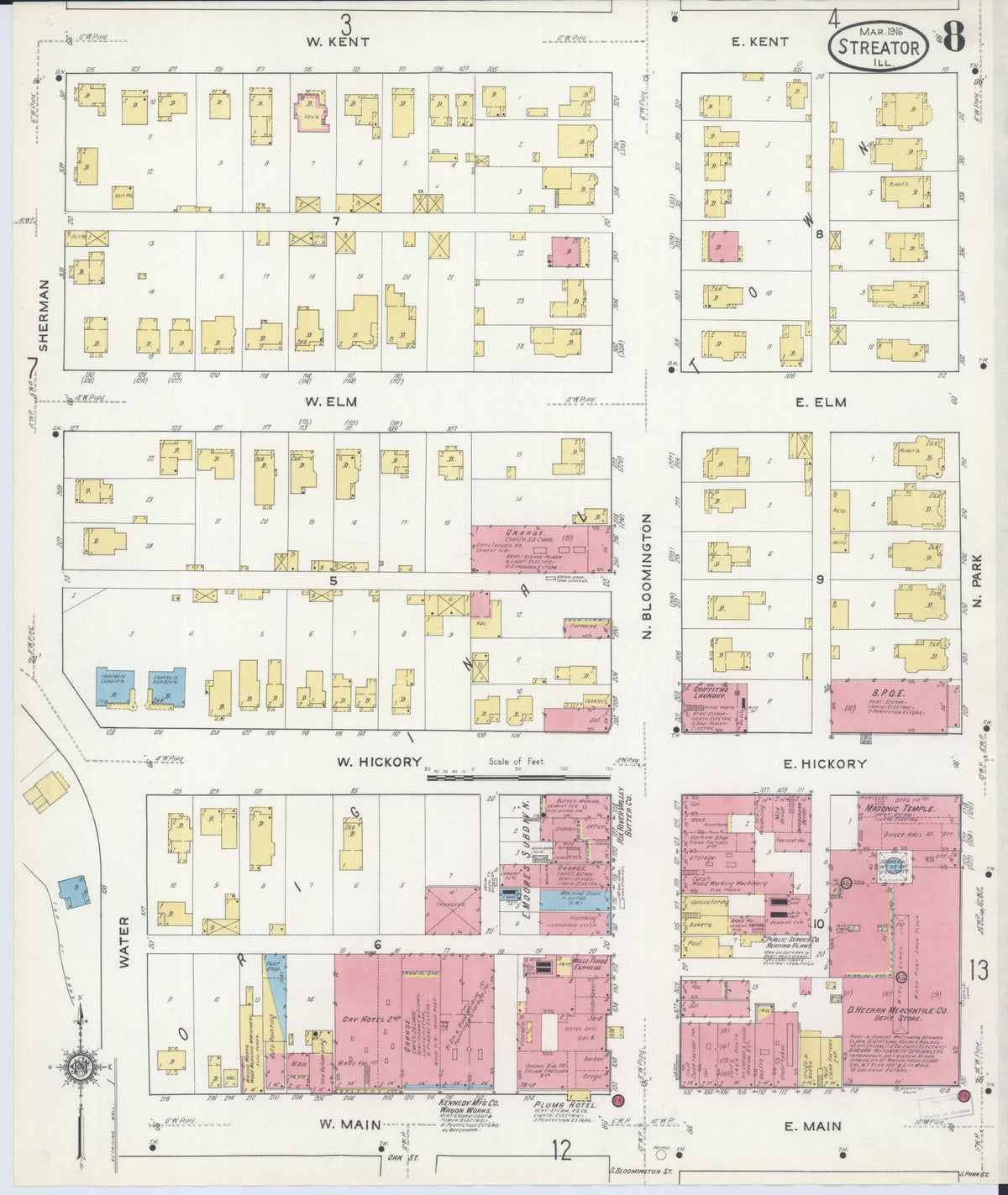 Sanborn Fire Insurance Map from Streator, La Salle County, Illinois (1916), Sheet #0008 - Complete Map Set gallery image, historic Sanborn map, vintage wall art, Illinois Illinois