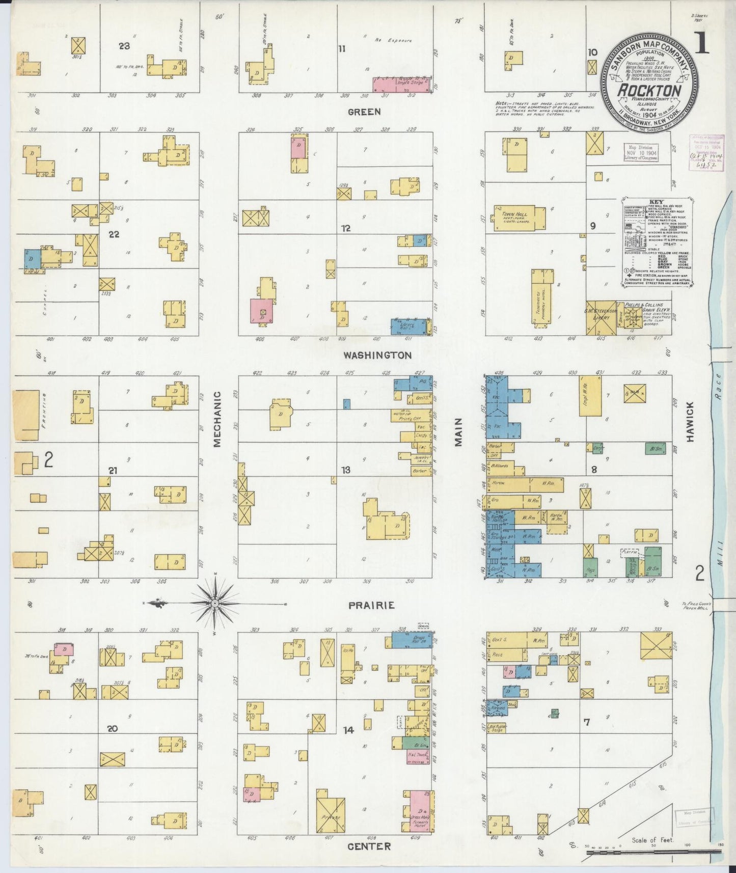 Sanborn Fire Insurance Map from Rockton, Winnebago County, Illinois (1904), Sheet #0001 - Complete Map Set gallery image, historic Sanborn map, vintage wall art, Illinois Illinois