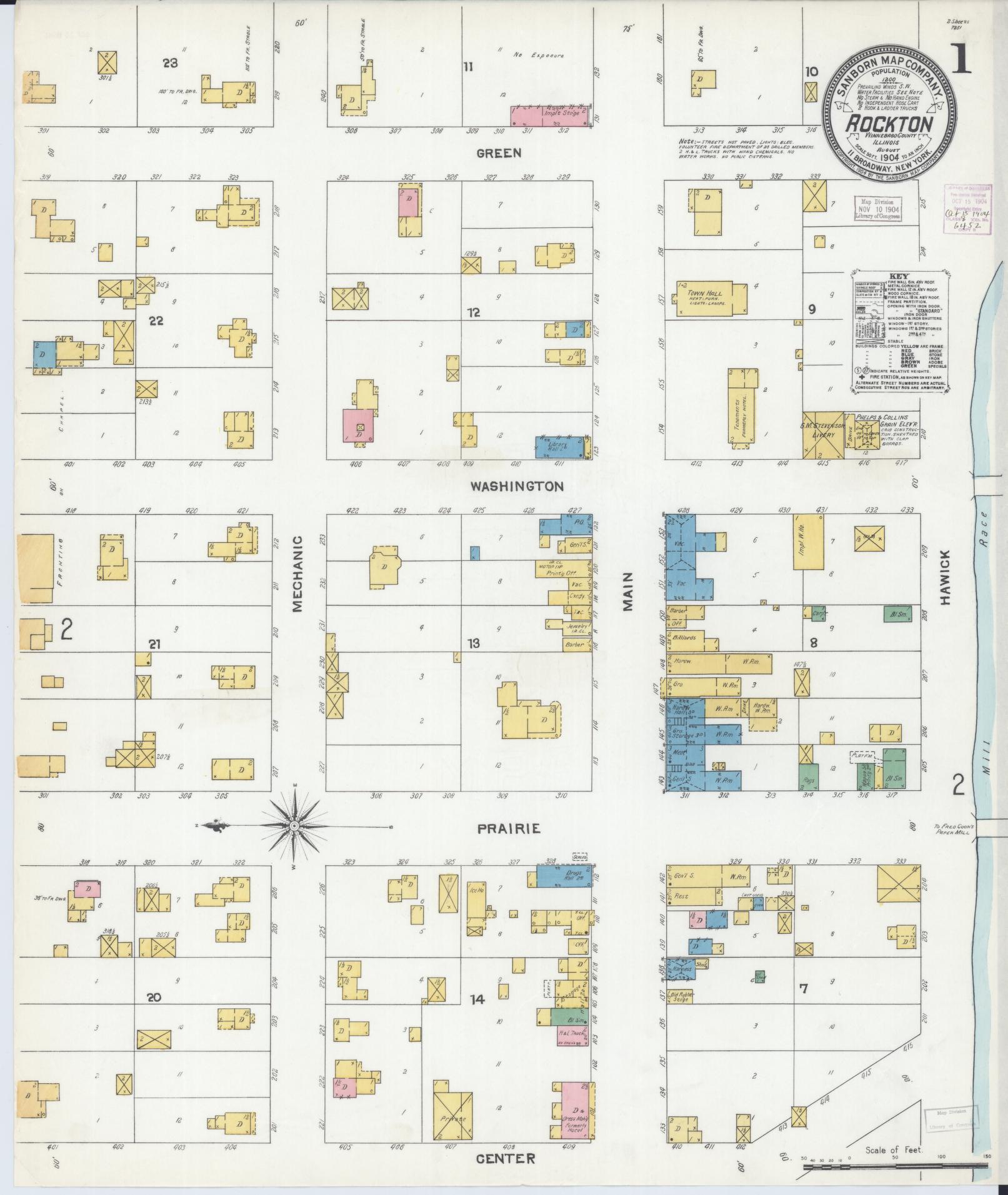 Sanborn Fire Insurance Map from Rockton, Winnebago County, Illinois (1904), Sheet #0001 - Complete Map Set gallery image, historic Sanborn map, vintage wall art, Illinois Illinois