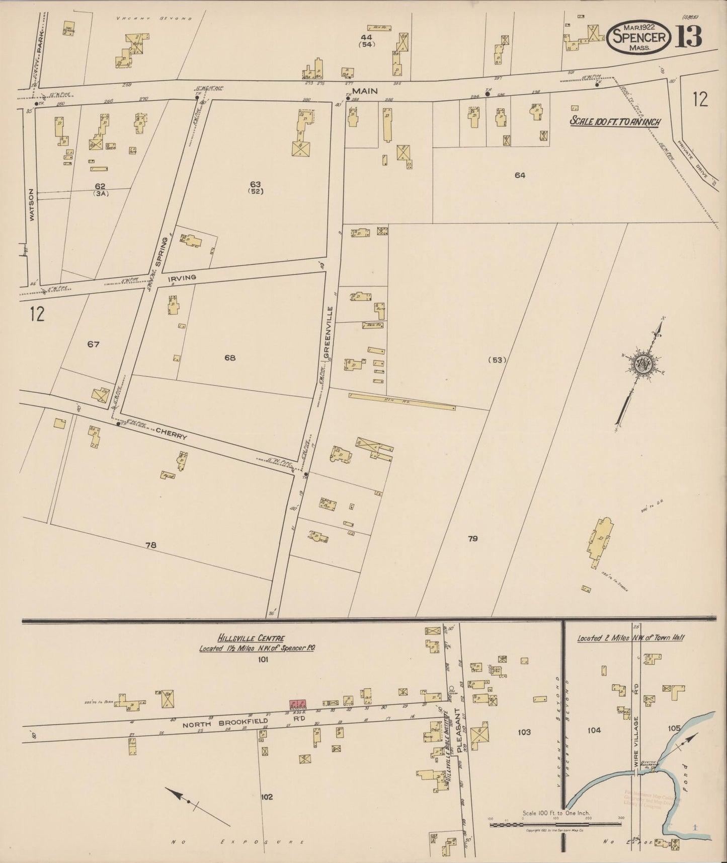 Sanborn Fire Insurance Map from Spencer, Worcester County, Massachusetts (1922), Sheet #0013 - Complete Map Set gallery image, historic Sanborn map, vintage wall art, Massachusetts Massachusetts