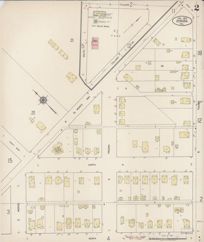 Sanborn Fire Insurance Map from Dinuba, Tulare County, California (1920), Sheet #0002 - Historic Sanborn Fire Insurance Map Print, vintage old map wall art, antique decor, genealogy gift, California California map