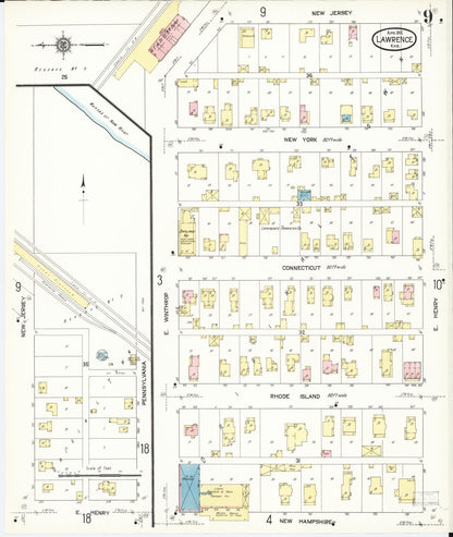 Sanborn Fire Insurance Map from Lawrence, Douglas County, Kansas (1912), Sheet #0009 - Complete Map Set gallery image, historic Sanborn map, vintage wall art, Kansas Kansas
