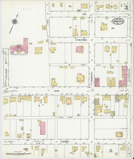 Sanborn Fire Insurance Map from Marion, Smyth County, Virginia (1921), Sheet #0003 - Historic Sanborn Fire Insurance Map Print, vintage old map wall art, antique decor, genealogy gift, Virginia Virginia map
