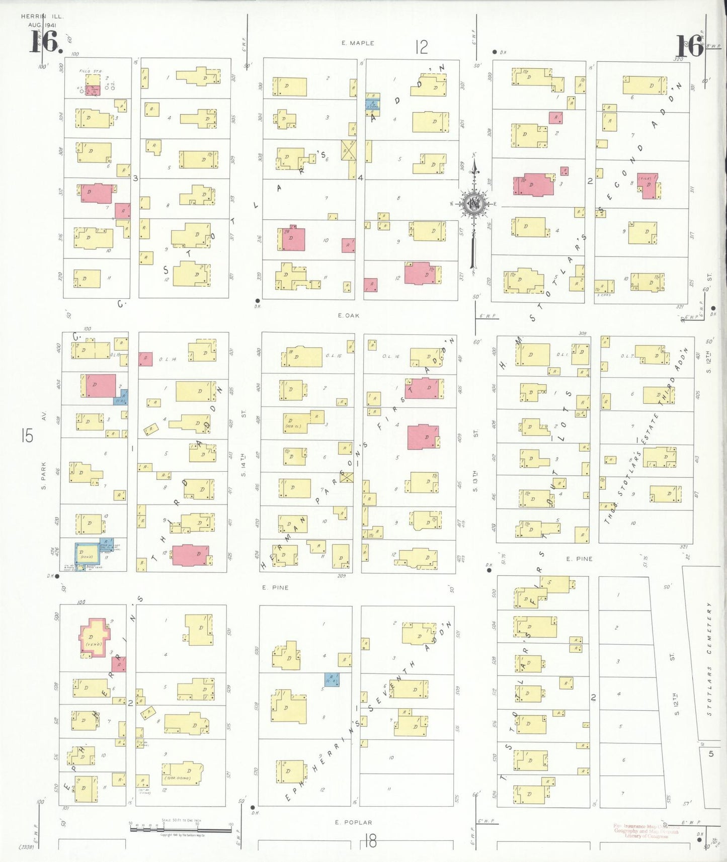 Sanborn Fire Insurance Map from Herrin, Williamson County, Illinois (1941), Sheet #0016 - Complete Map Set gallery image, historic Sanborn map, vintage wall art, Illinois Illinois