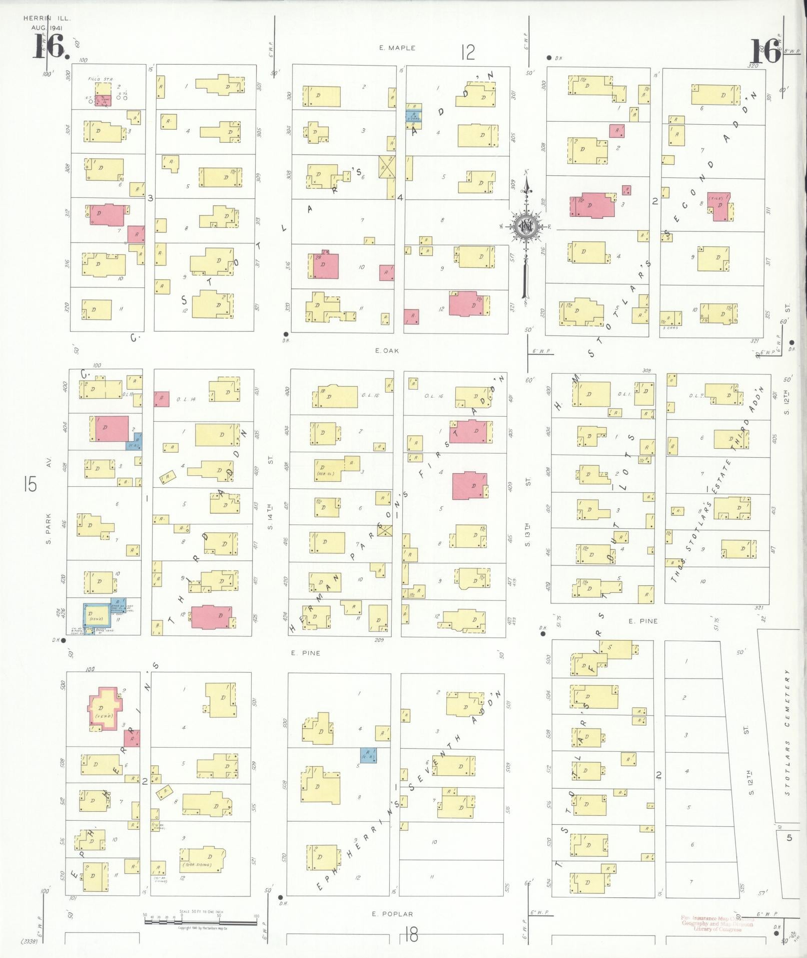 Sanborn Fire Insurance Map from Herrin, Williamson County, Illinois (1941), Sheet #0016 - Complete Map Set gallery image, historic Sanborn map, vintage wall art, Illinois Illinois