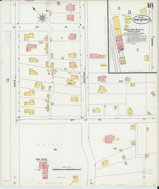 Sanborn Fire Insurance Map from Bowling Green, Warren County, Kentucky (1901), Sheet #0018 - Historic Sanborn Fire Insurance Map Print, vintage old map wall art, antique decor, genealogy gift, Kentucky Kentucky map