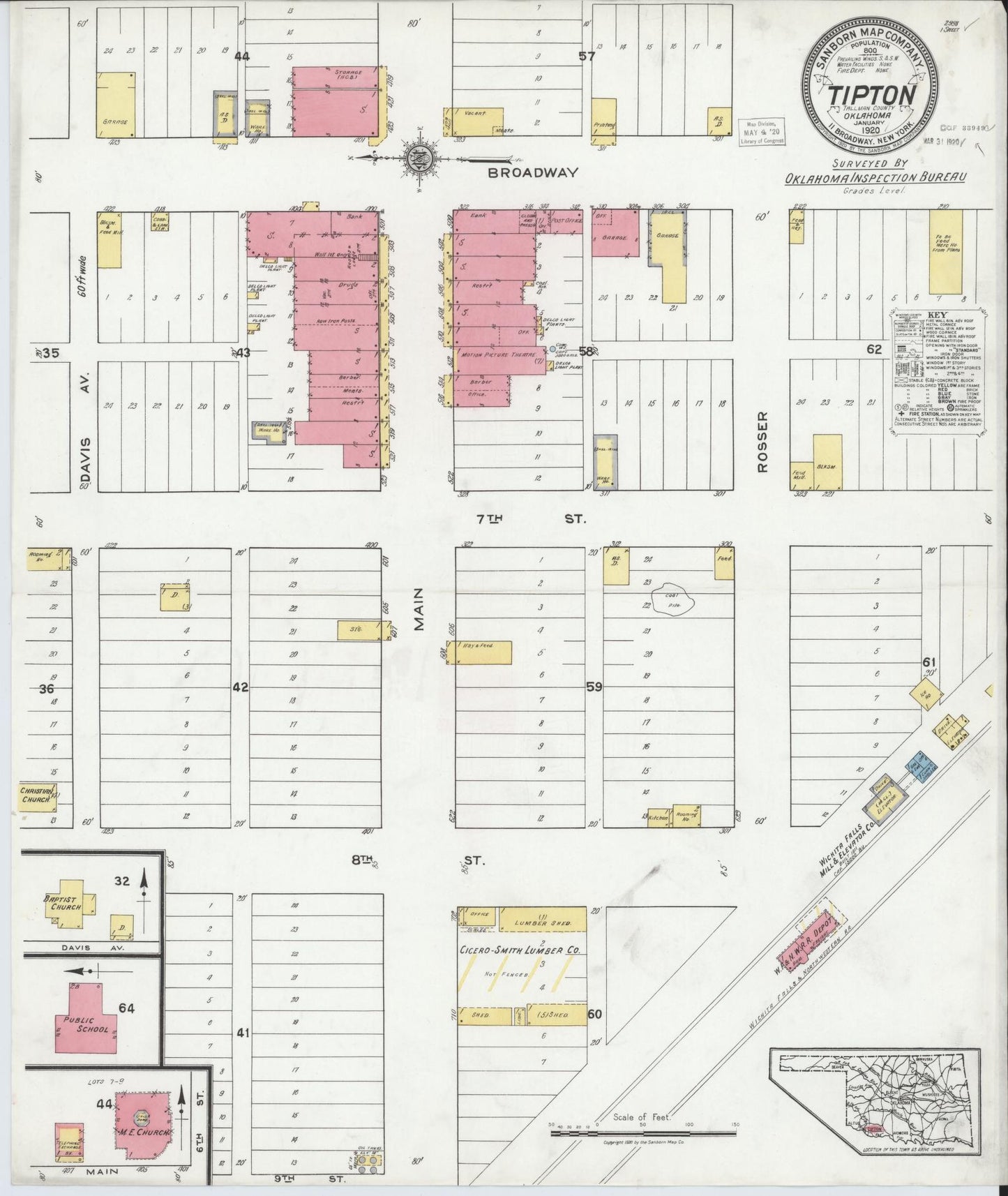Sanborn Fire Insurance Map from Tipton, Tillman County, Oklahoma (1920), Sheet #0001 - Historic Sanborn Fire Insurance Map Print, vintage old map wall art, antique decor, genealogy gift, Oklahoma Oklahoma map