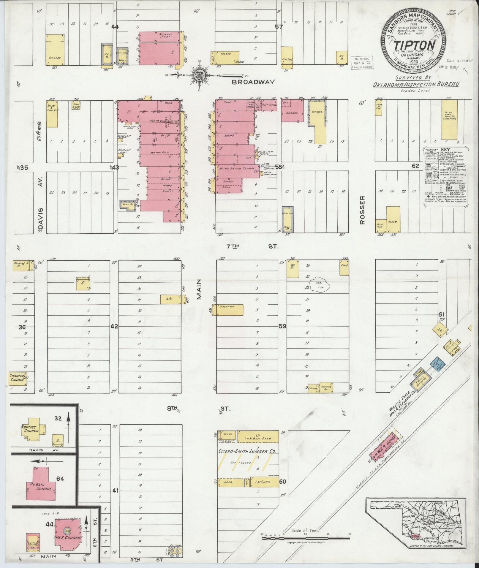 Sanborn Fire Insurance Map from Tipton, Tillman County, Oklahoma (1920), Sheet #0001 - Historic Sanborn Fire Insurance Map Print, vintage old map wall art, antique decor, genealogy gift, Oklahoma Oklahoma map