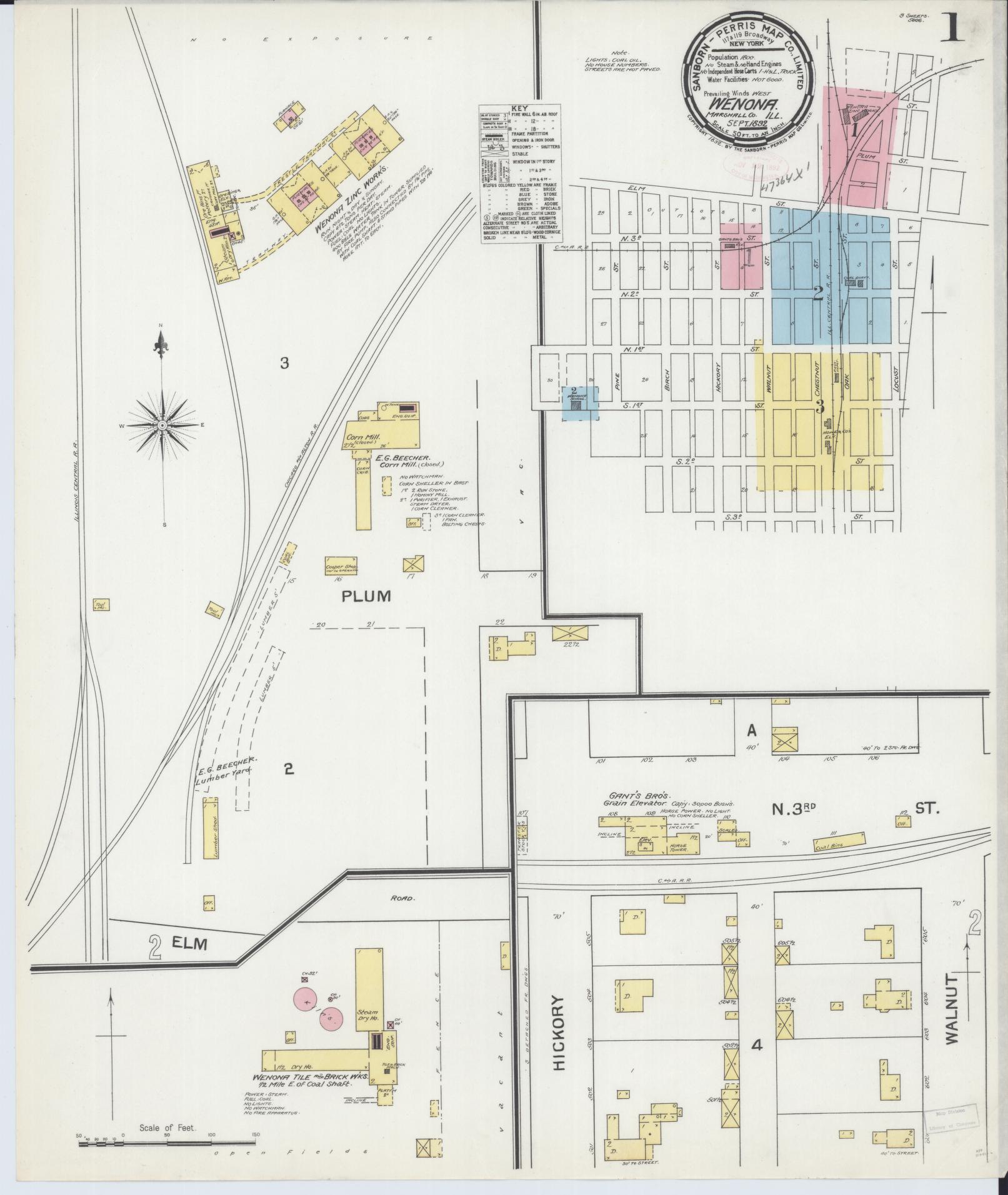 Sanborn Fire Insurance Map from Wenona, Marshall County, Illinois (1892), Sheet #0001 - Complete Map Set gallery image, historic Sanborn map, vintage wall art, Illinois Illinois