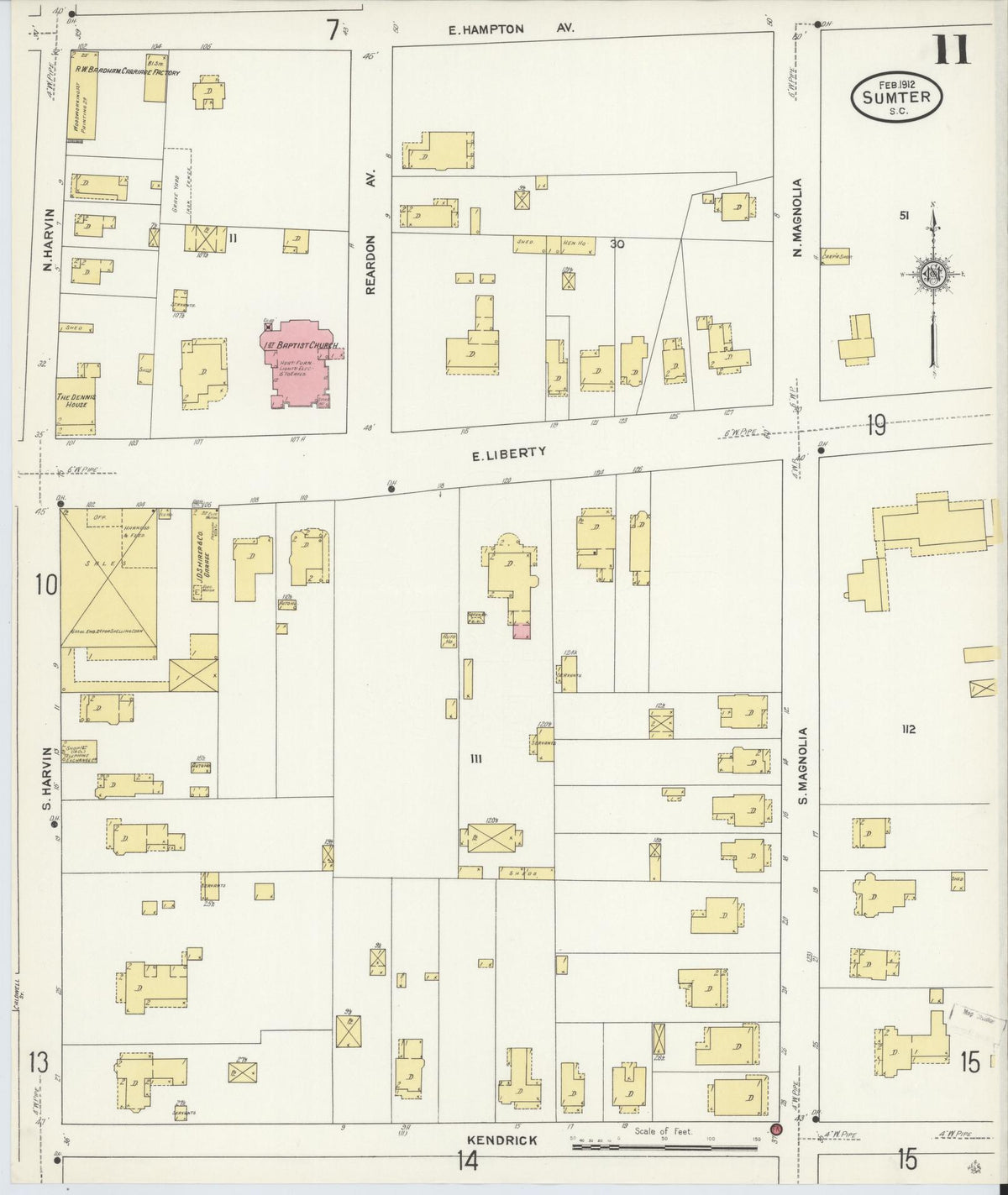 Sanborn Fire Insurance Map from Sumter, Sumter County, South Carolina (1912), Sheet #0011 - Complete Map Set gallery image, historic Sanborn map, vintage wall art, South Carolina South Carolina