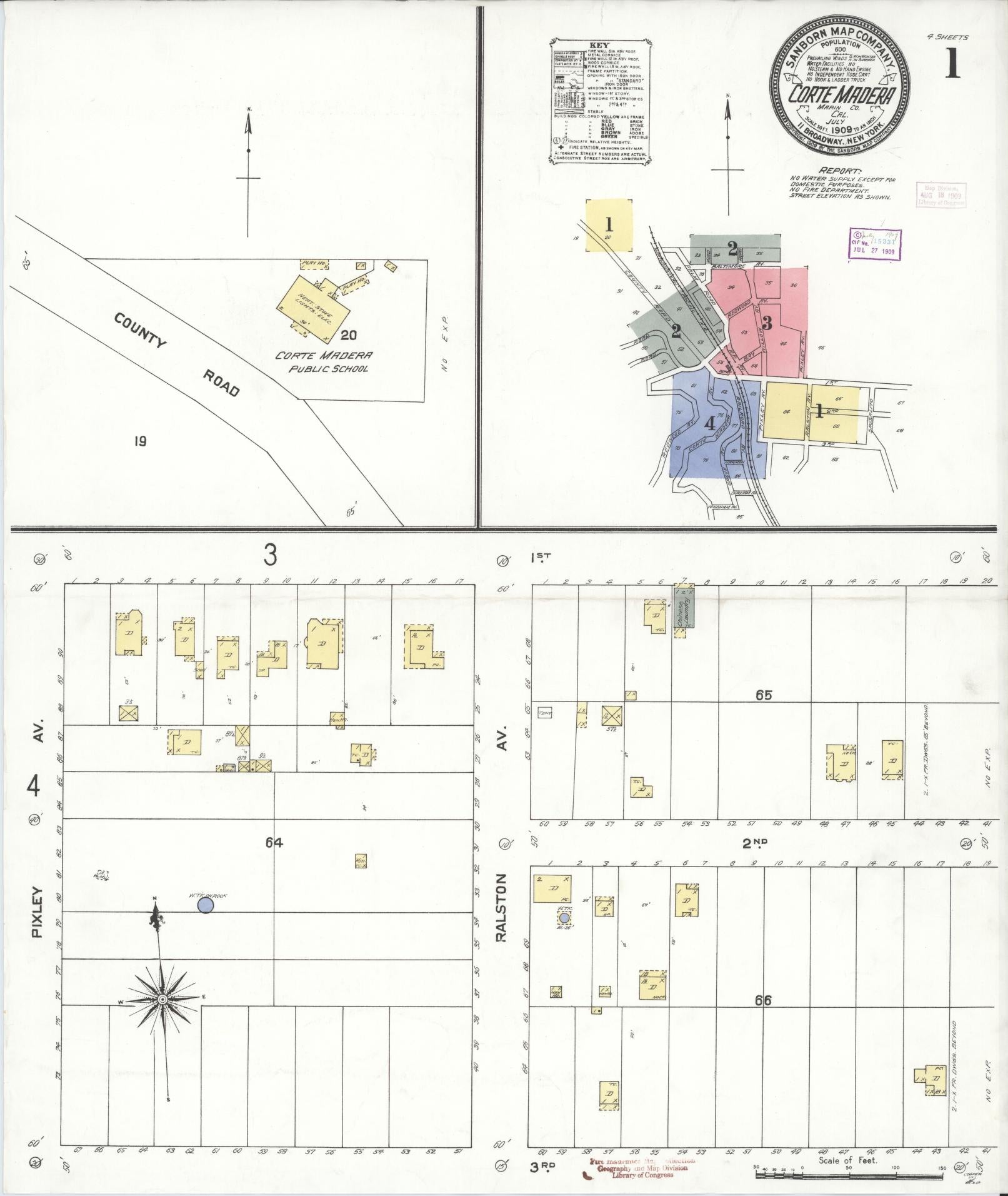 Sanborn Fire Insurance Map from Corte Madera, Marin County, California. (1909) – Historic Sanborn Fire Insurance Map Print