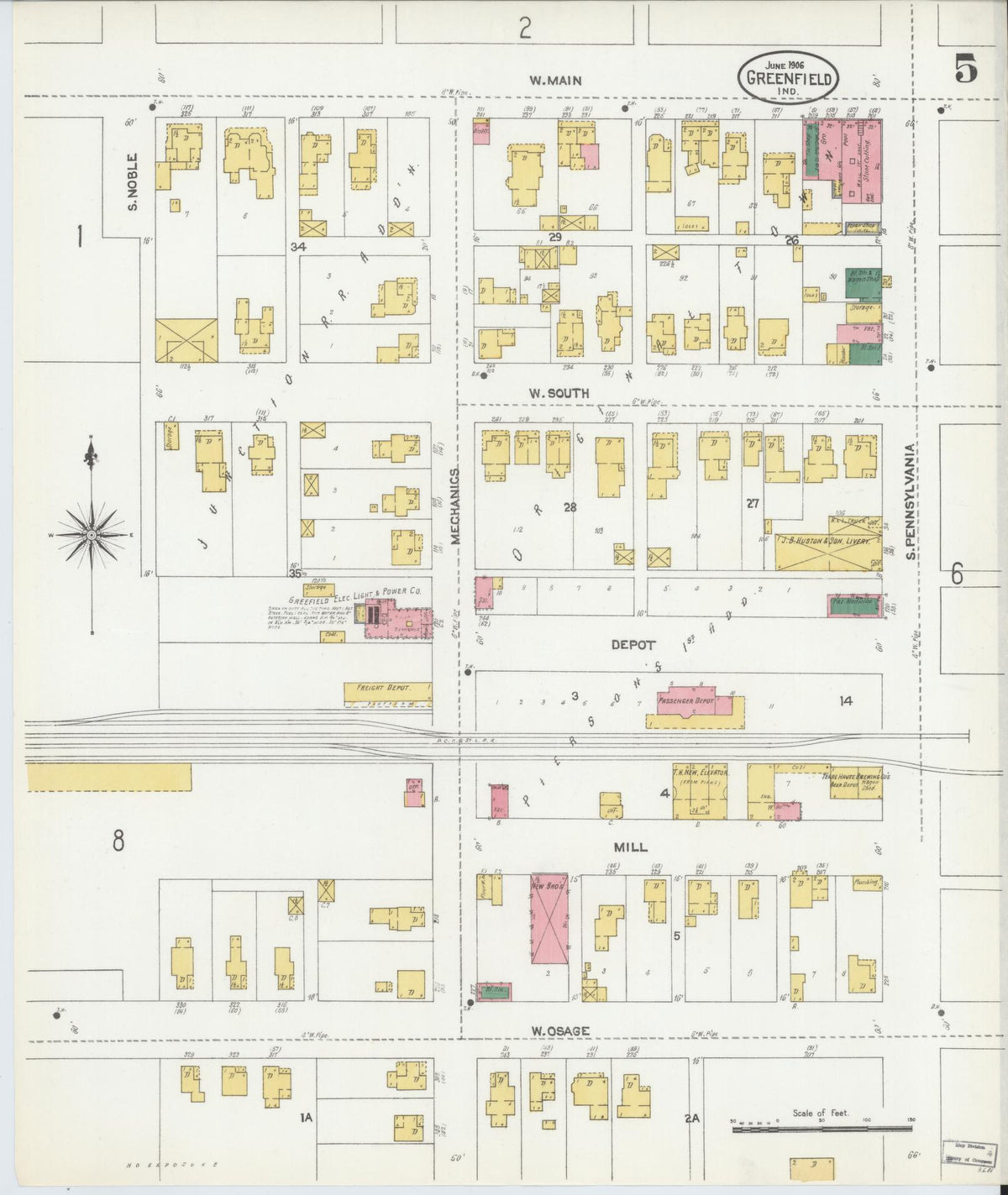 Sanborn Fire Insurance Map from Greenfield, Hancock County, Indiana (1906), Sheet #0005 - Historic Sanborn Fire Insurance Map Print, vintage old map wall art, antique decor, genealogy gift, Indiana Indiana map