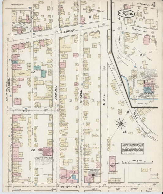 Sanborn Fire Insurance Map from Hudson, Columbia County, New York (1884), Sheet #0004 - Historic Sanborn Fire Insurance Map Print, vintage old map wall art, antique decor, genealogy gift, New York New York map