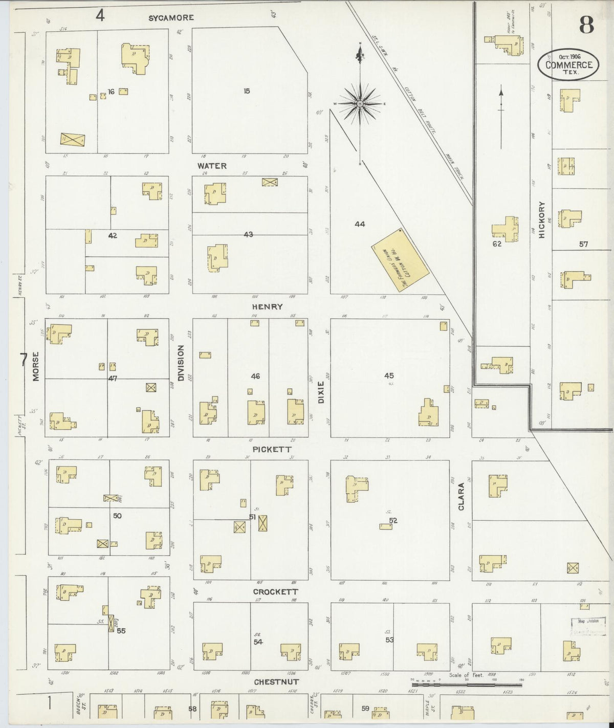 Sanborn Fire Insurance Map from Commerce, Hunt County, Texas (1906), Sheet #0008 - Historic Sanborn Fire Insurance Map Print, vintage old map wall art, antique decor, genealogy gift, Texas Texas map