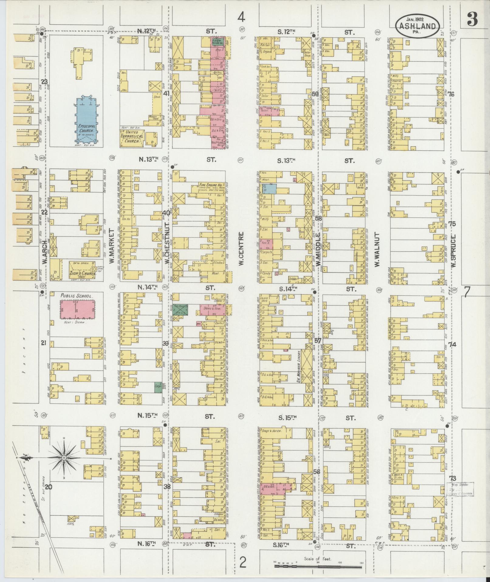 Sanborn Fire Insurance Map from Ashland, Schuylkill County, Pennsylvania (1902), Sheet #0003 - Historic Sanborn Fire Insurance Map Print, vintage old map wall art, antique decor, genealogy gift, Pennsylvania Pennsylvania map