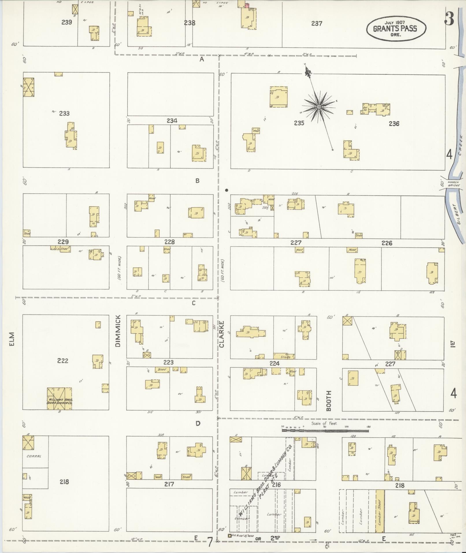 Sanborn Fire Insurance Map from Grants Pass, Josephine County, Oregon (1907), Sheet #0003 - Historic Sanborn Fire Insurance Map Print, vintage old map wall art, antique decor, genealogy gift, Oregon Oregon map