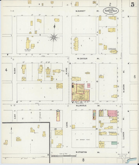 Sanborn Fire Insurance Map from Fergus Falls, Otter Tail County, Minnesota (1903), Sheet #0005 - Historic Sanborn Fire Insurance Map Print, vintage old map wall art, antique decor, genealogy gift, Minnesota Minnesota map