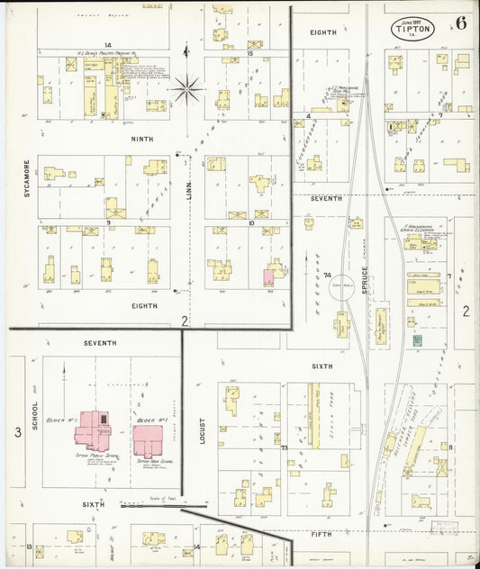 Sanborn Fire Insurance Map from Tipton, Cedar County, Iowa (1897), Sheet #0006 - Historic Sanborn Fire Insurance Map Print, vintage old map wall art