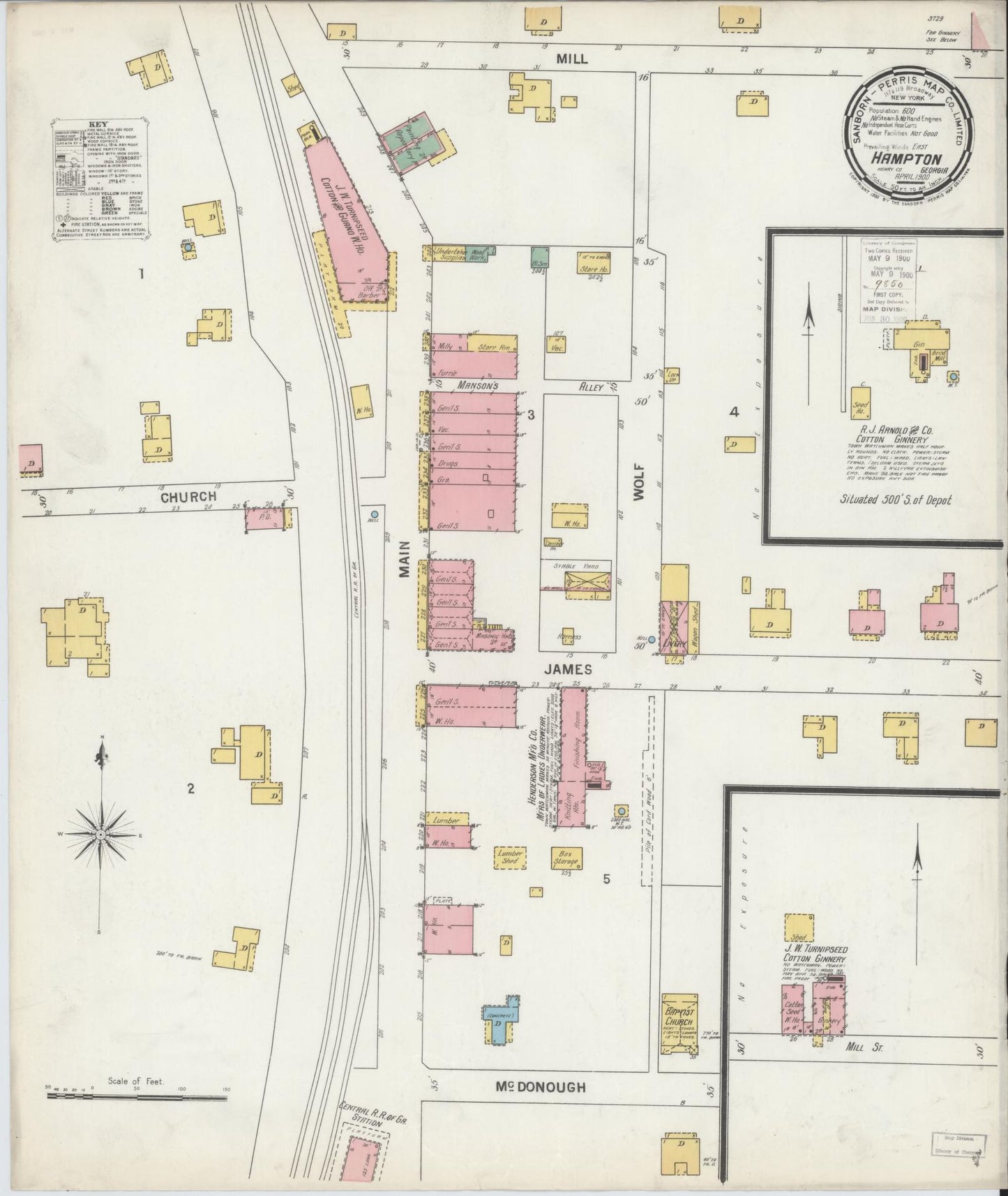 Sanborn Fire Insurance Map from Hampton, Henry County, Georgia (1900), Sheet #0001 - Historic Sanborn Fire Insurance Map Print, vintage old map wall art, antique decor, genealogy gift, Georgia Georgia map