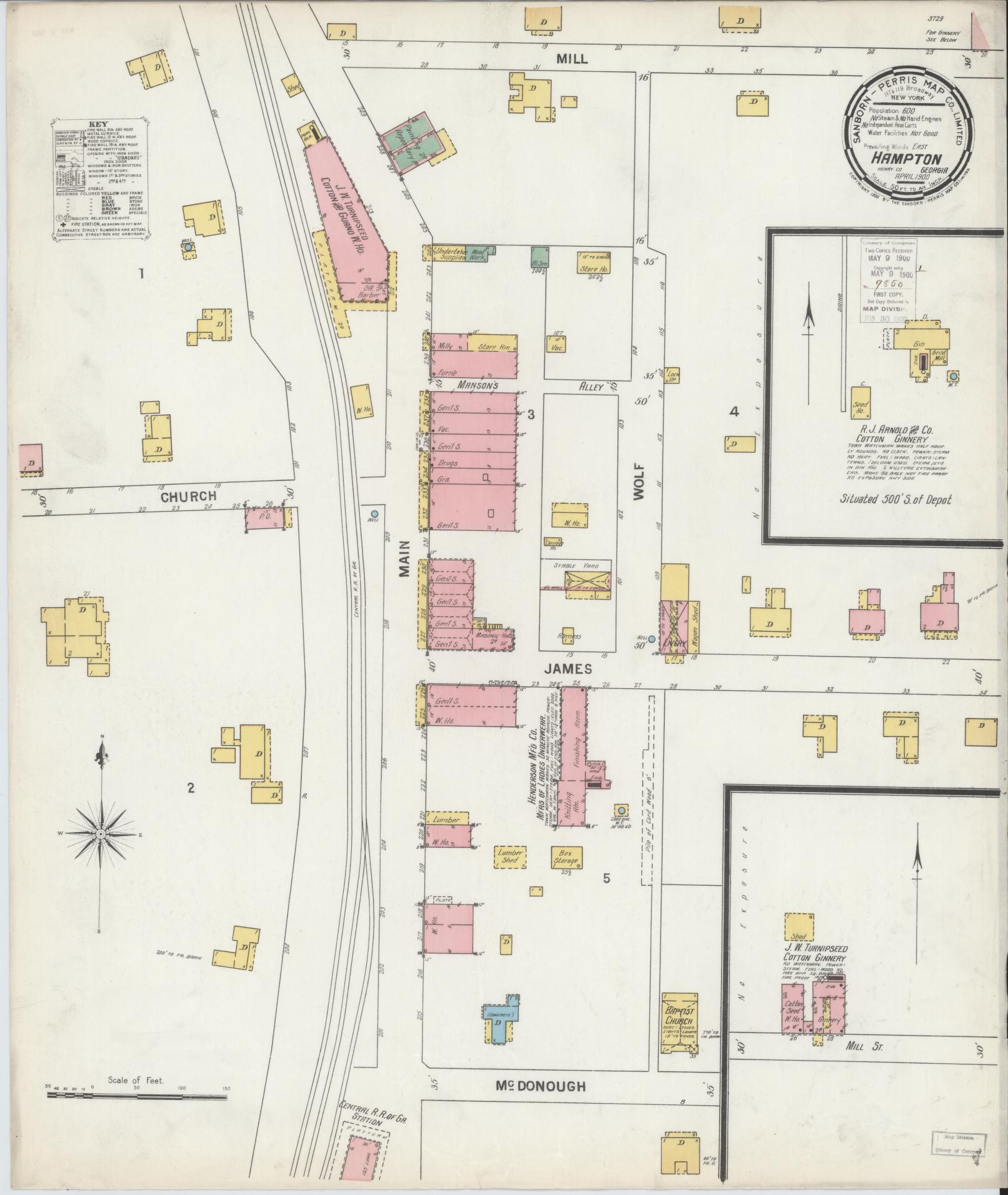 Sanborn Fire Insurance Map from Hampton, Henry County, Georgia (1900), Sheet #0001 - Historic Sanborn Fire Insurance Map Print, vintage old map wall art, antique decor, genealogy gift, Georgia Georgia map