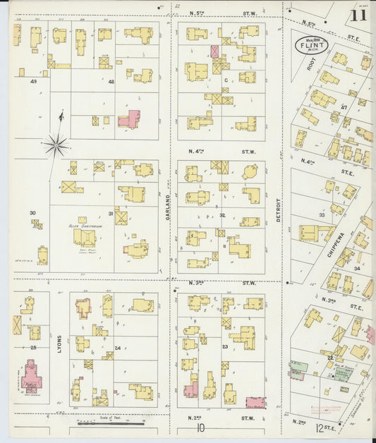 Sanborn Fire Insurance Map from Flint, Genesee County, Michigan (1898), Sheet #0011 - Historic Sanborn Fire Insurance Map Print, vintage old map wall art, antique decor, genealogy gift, Michigan Michigan map