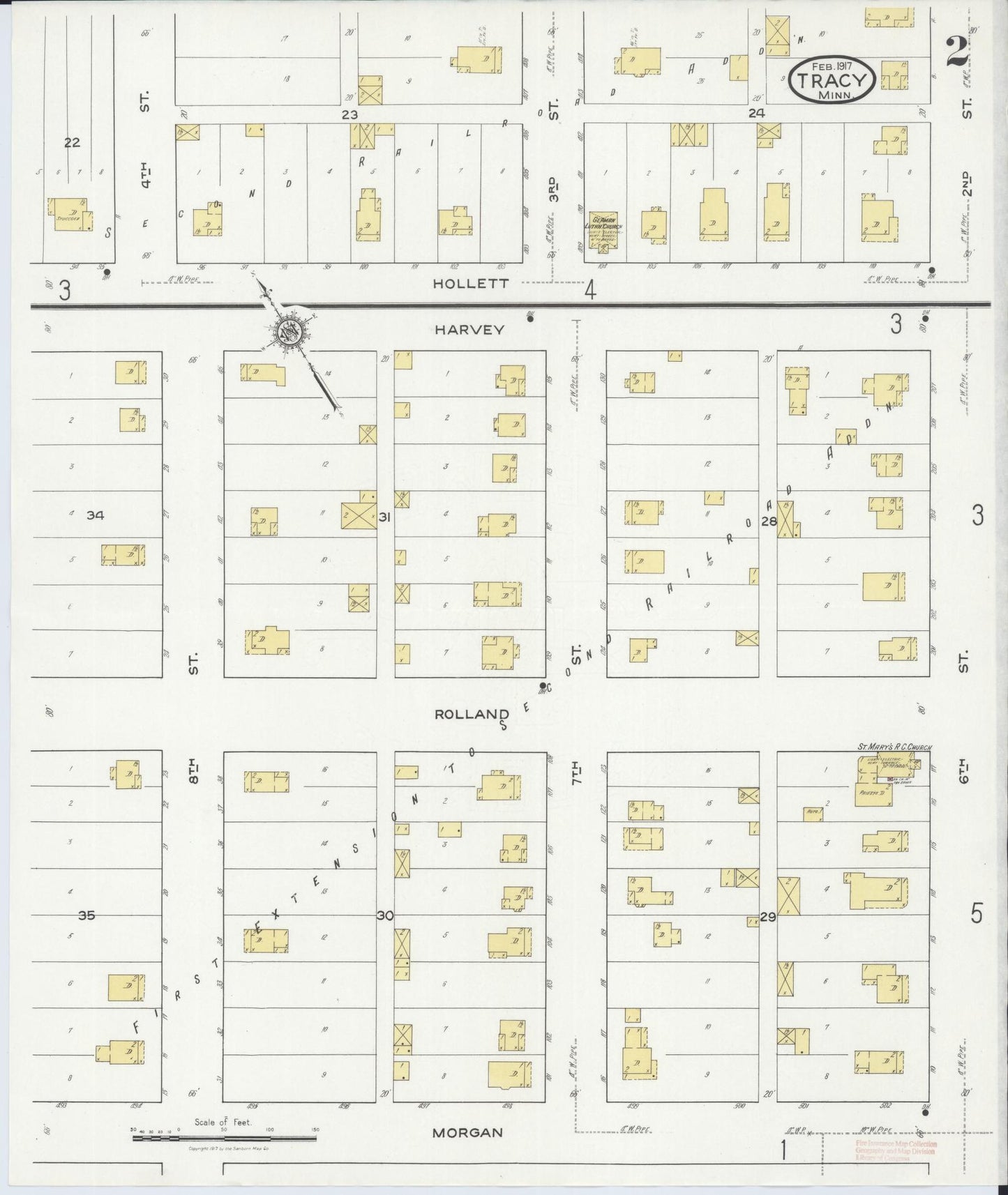 Sanborn Fire Insurance Map from Tracy, Lyon County, Minnesota (1917), Sheet #0002 - Historic Sanborn Fire Insurance Map Print, vintage old map wall art, antique decor, genealogy gift, Minnesota Minnesota map