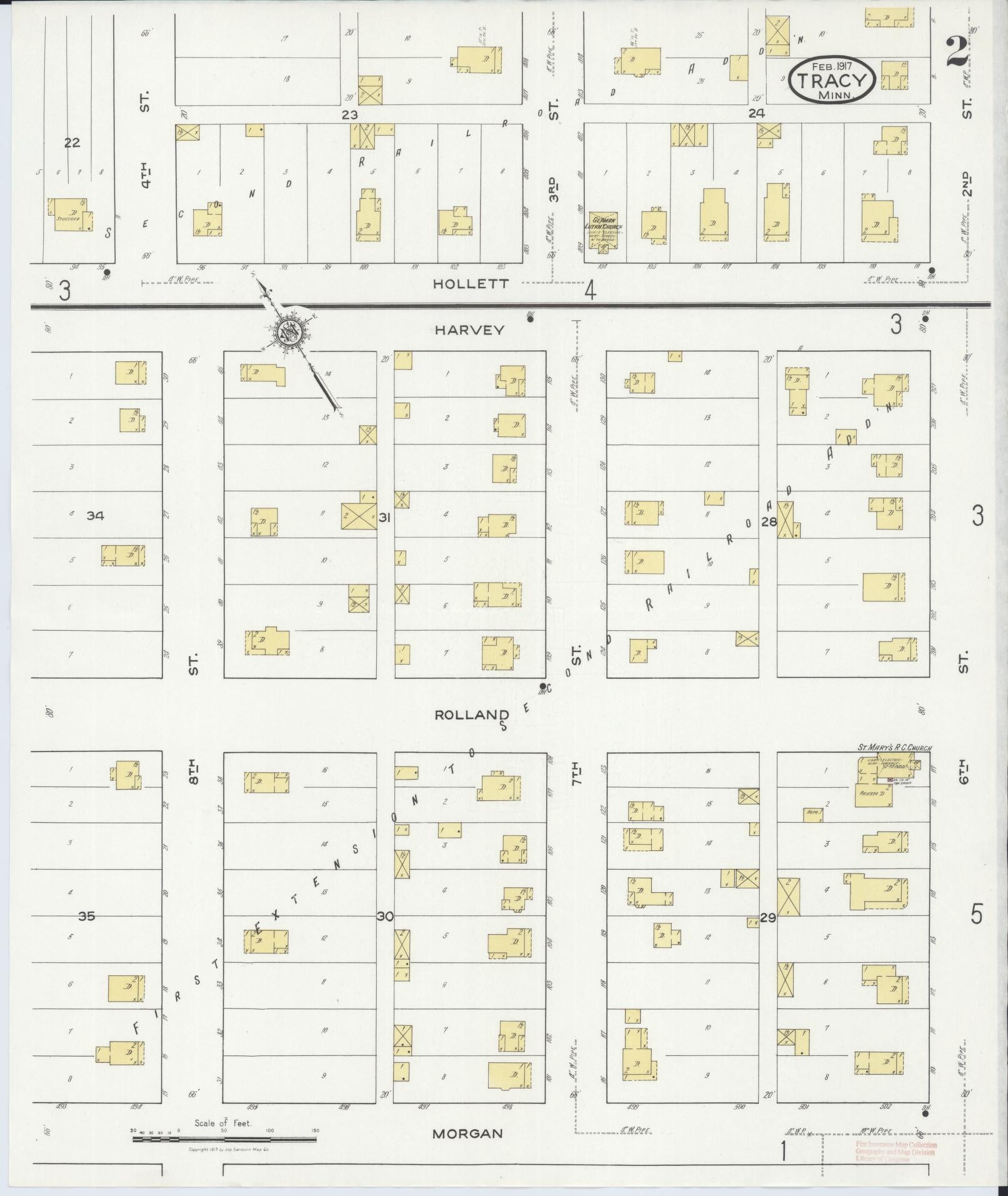 Sanborn Fire Insurance Map from Tracy, Lyon County, Minnesota (1917), Sheet #0002 - Historic Sanborn Fire Insurance Map Print, vintage old map wall art, antique decor, genealogy gift, Minnesota Minnesota map