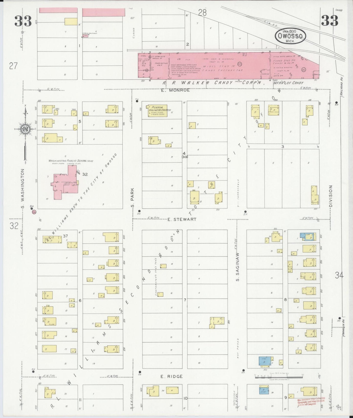 Sanborn Fire Insurance Map from Owosso, Shiawassee County, Michigan (1930), Sheet #0033 - Complete Map Set gallery image, historic Sanborn map, vintage wall art, Michigan Michigan