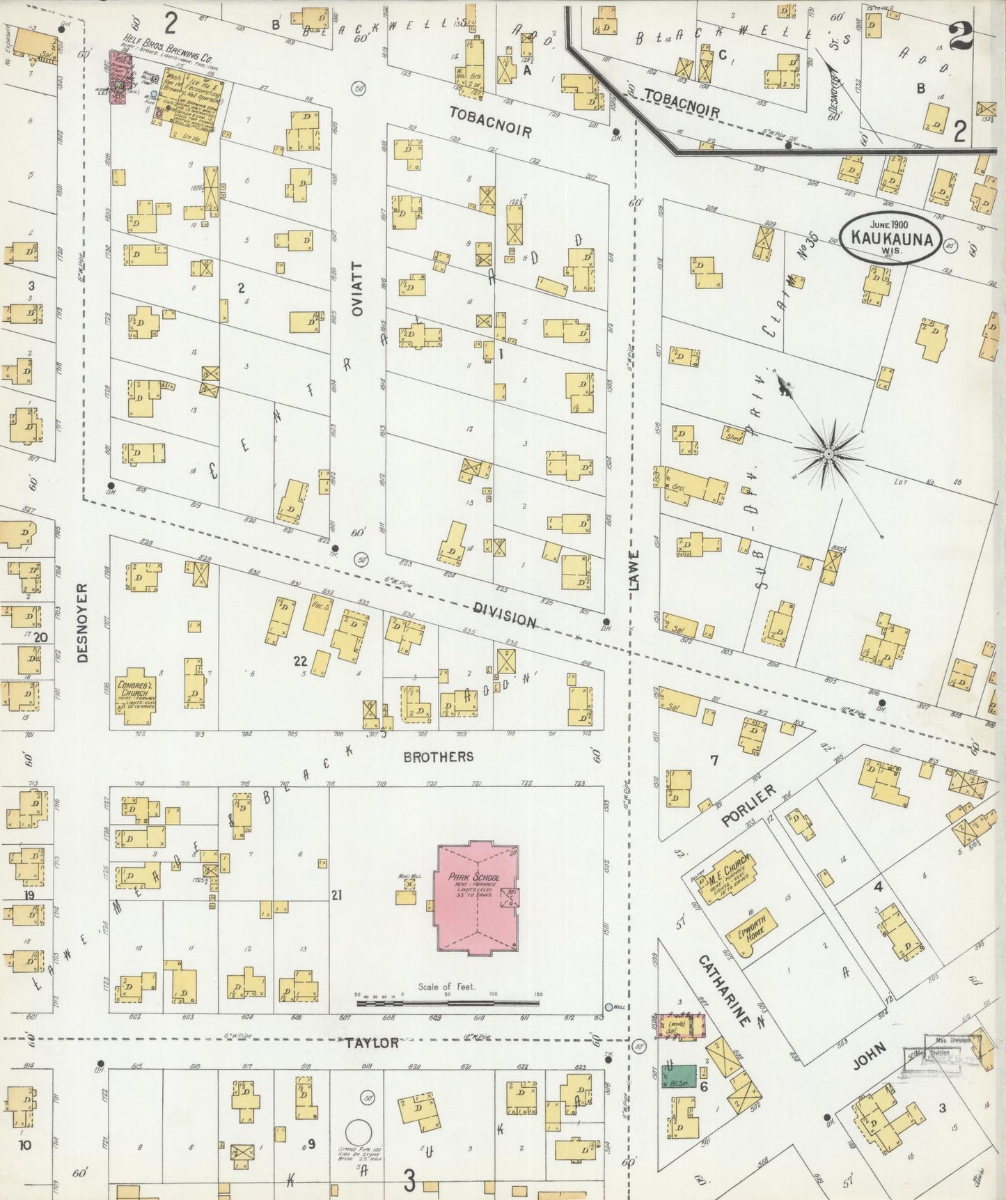 Sanborn Fire Insurance Map from Kaukauna, Outagamie County, Wisconsin (1900), Sheet #0002 - Complete Map Set gallery image, historic Sanborn map, vintage wall art, Wisconsin Wisconsin