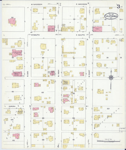 Sanborn Fire Insurance Map from California, Moniteau County, Missouri (1917), Sheet #0003 - Complete Map Set gallery image, historic Sanborn map, vintage wall art, Missouri Missouri