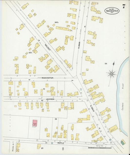 Sanborn Fire Insurance Map from Rochester, Strafford County, New Hampshire (1902), Sheet #0007 - Historic Sanborn Fire Insurance Map Print, vintage old map wall art, antique decor, genealogy gift, New Hampshire New Hampshire map