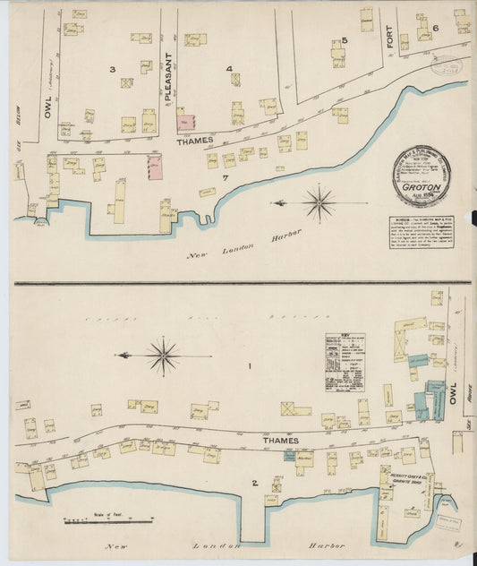 Sanborn Fire Insurance Map from Groton, New London County, Connecticut (1884), Sheet #0001 - Historic Sanborn Fire Insurance Map Print, vintage old map wall art, antique decor, genealogy gift, Connecticut Connecticut map