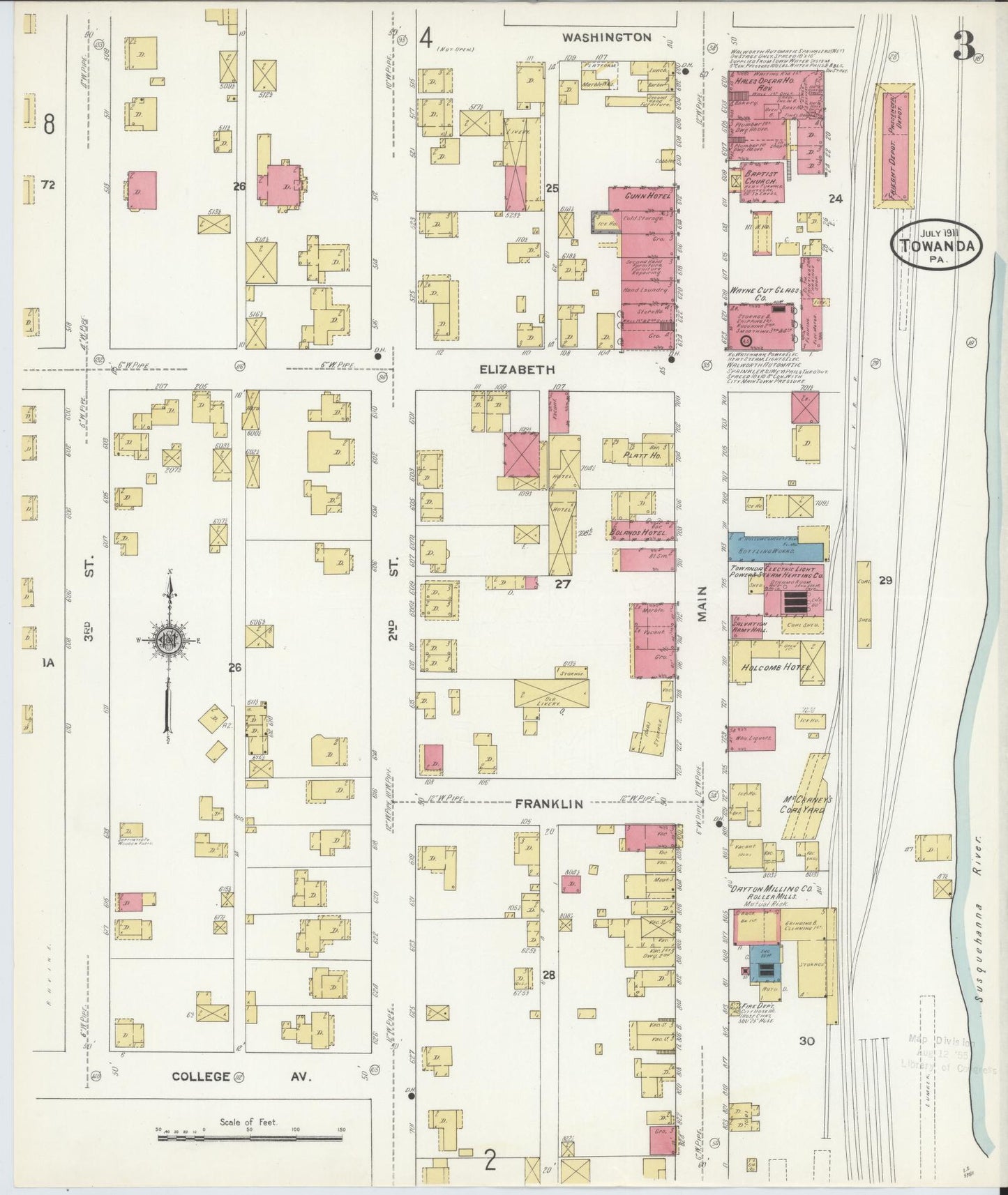 Sanborn Fire Insurance Map from Towanda, Bradford County, Pennsylvania (1911), Sheet #0003 - Complete Map Set gallery image, historic Sanborn map, vintage wall art, Pennsylvania Pennsylvania