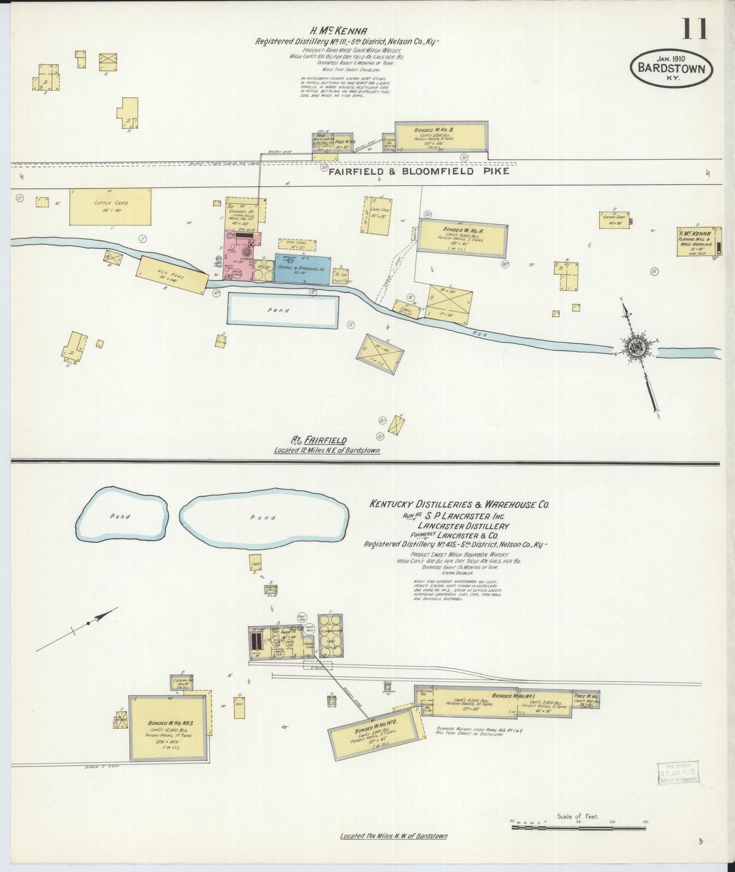 Sanborn Fire Insurance Map from Bardstown, Nelson County, Kentucky (1910), Sheet #0011 - Complete Map Set gallery image, historic Sanborn map, vintage wall art, Kentucky Kentucky