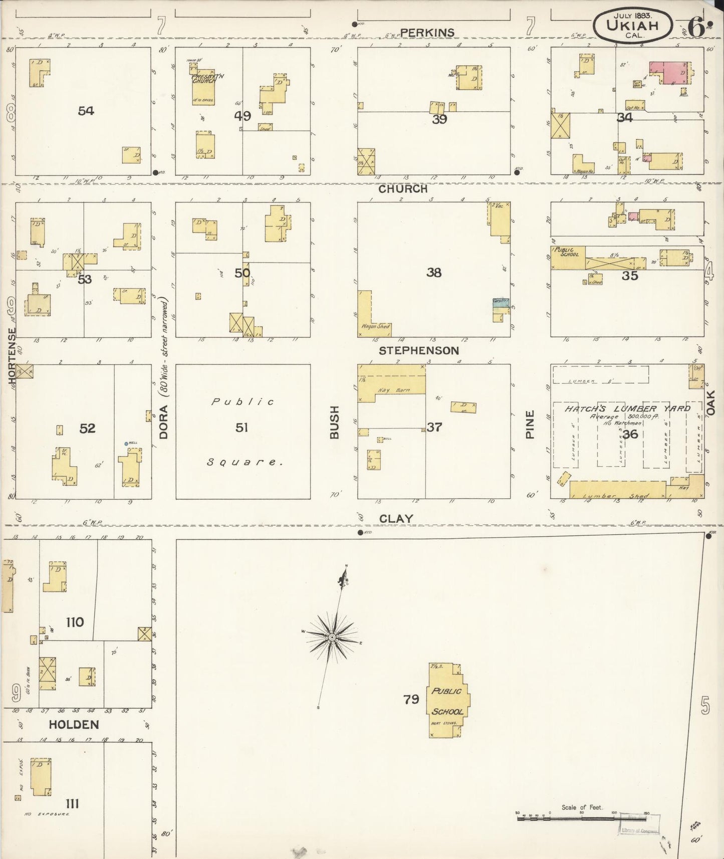 Sanborn Fire Insurance Map from Ukiah, Mendocino County, California (1893), Sheet #0006 - Complete Map Set gallery image, historic Sanborn map, vintage wall art, California California
