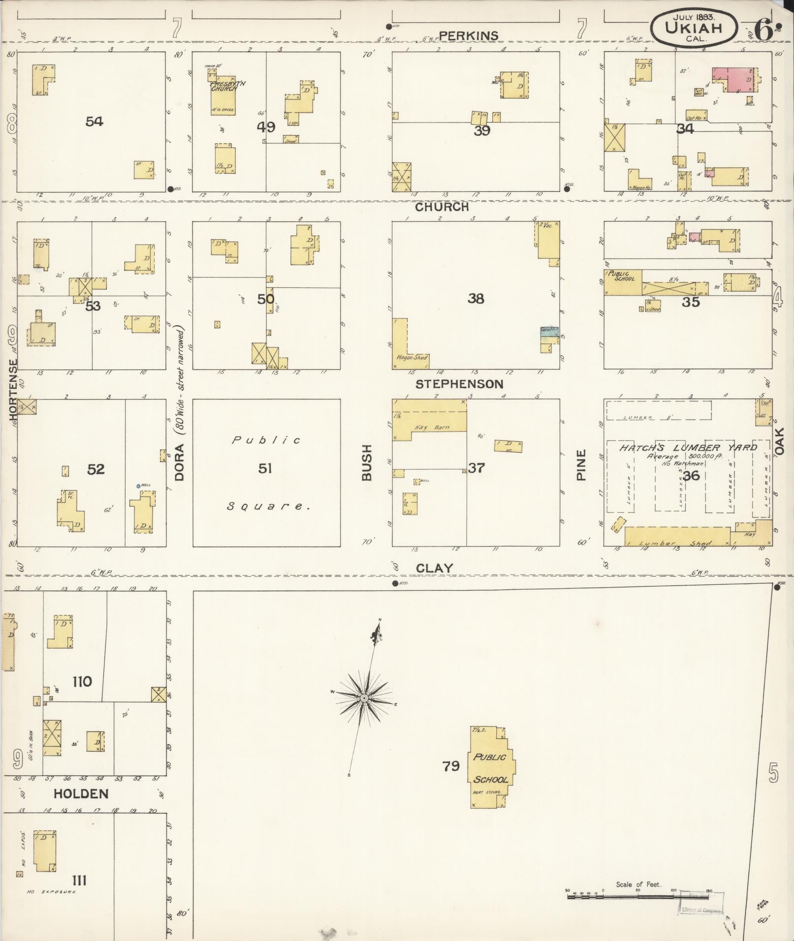 Sanborn Fire Insurance Map from Ukiah, Mendocino County, California (1893), Sheet #0006 - Complete Map Set gallery image, historic Sanborn map, vintage wall art, California California