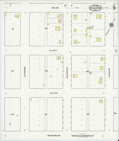 Sanborn Fire Insurance Map from Chillicothe, Hardeman County, Texas (1921), Sheet #0009 - Historic Sanborn Fire Insurance Map Print, vintage old map wall art, antique decor, genealogy gift, Texas Texas map