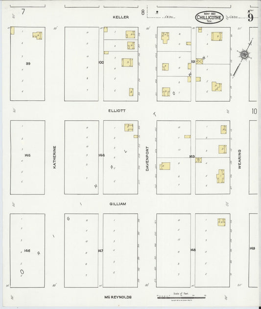 Sanborn Fire Insurance Map from Chillicothe, Hardeman County, Texas (1921), Sheet #0009 - Historic Sanborn Fire Insurance Map Print, vintage old map wall art, antique decor, genealogy gift, Texas Texas map