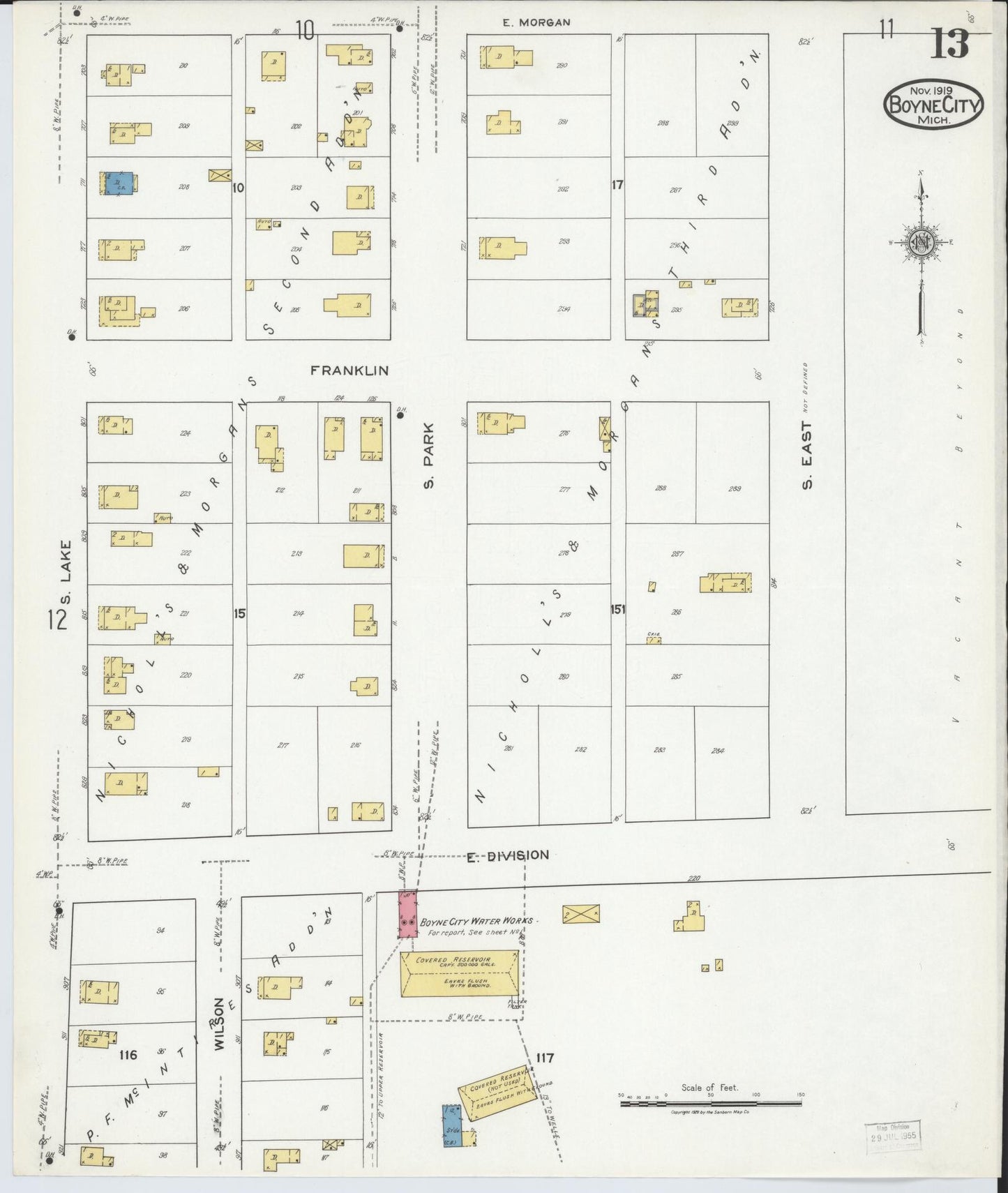 Sanborn Fire Insurance Map from Boyne City, Charlevoix County, Michigan (1919), Sheet #0013 - Complete Map Set gallery image, historic Sanborn map, vintage wall art, Michigan Michigan