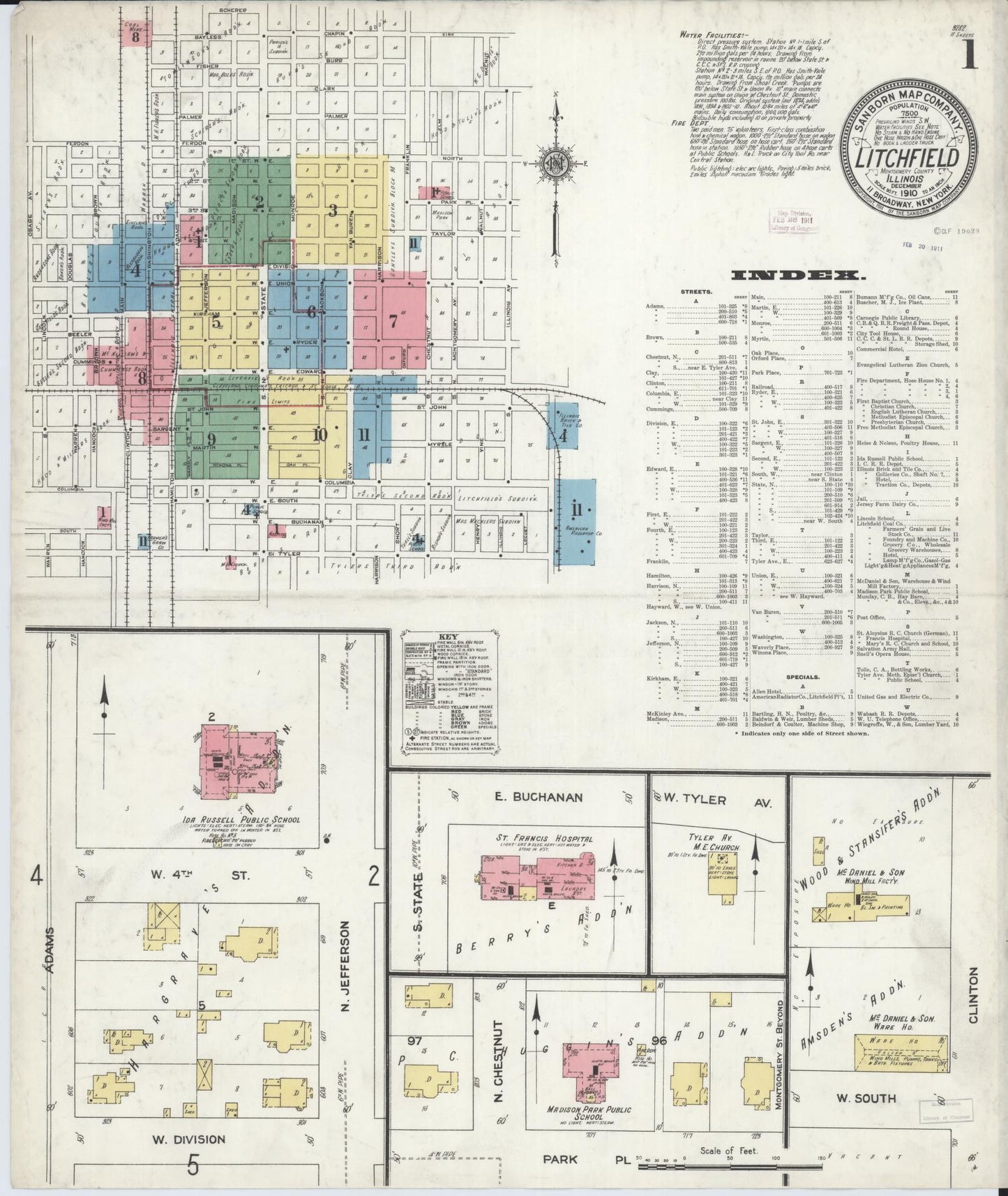 Sanborn Fire Insurance Map from Litchfield, Montgomery County, Illinois (1910), Sheet #0001 - Complete Map Set gallery image, historic Sanborn map, vintage wall art, Illinois Illinois