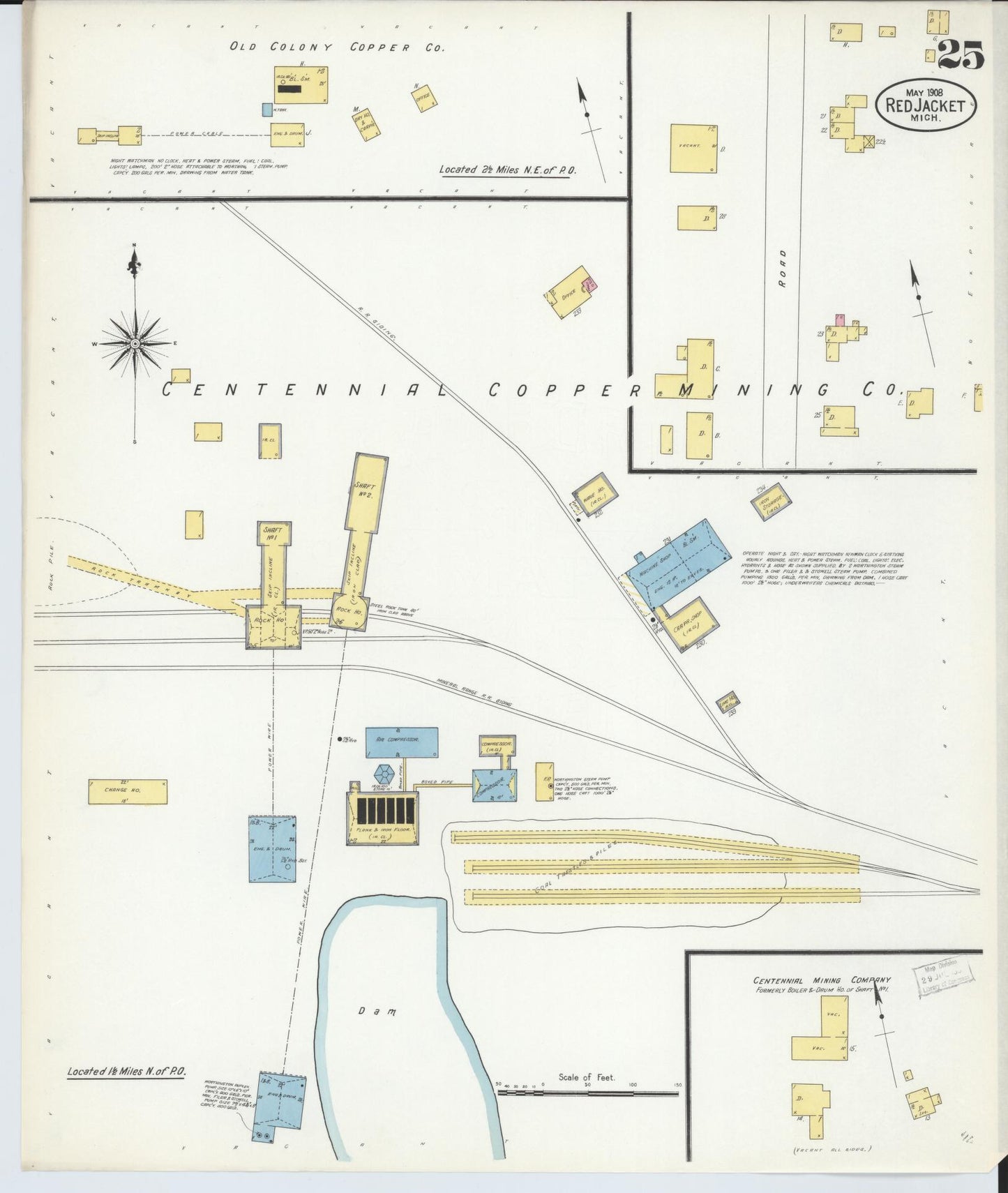 Sanborn Fire Insurance Map from Red Jacket, Houghton County, Michigan (1908), Sheet #0025 - Complete Map Set gallery image, historic Sanborn map, vintage wall art, Michigan Michigan